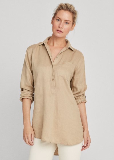 Women's Ralph Lauren Linen Long Sleeve Shirts | 420587HRJ